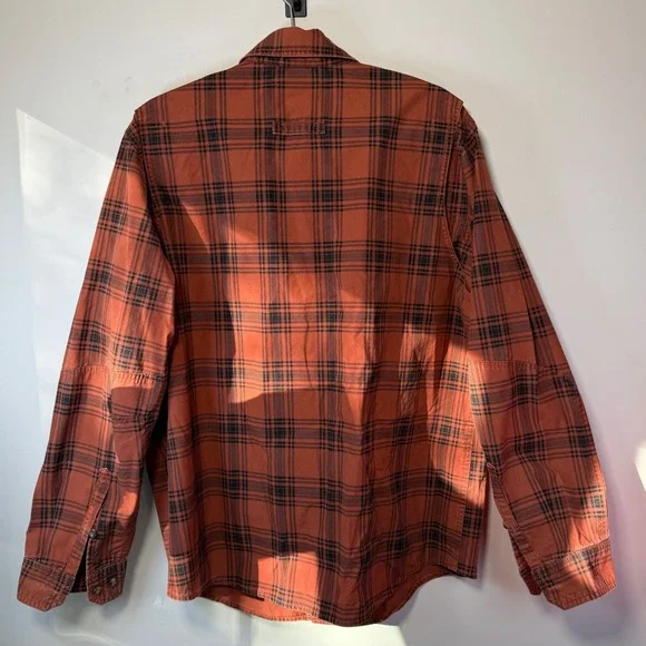 LL Bean Plaid Button Down Mens Large Rust Orange Excellent Reinforced Elbows - Picture 2 of 7